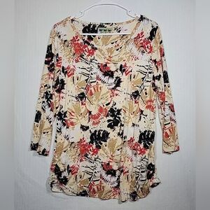 Palm Grove Womens 3/4 Sleeve Floral Blouse Size M
